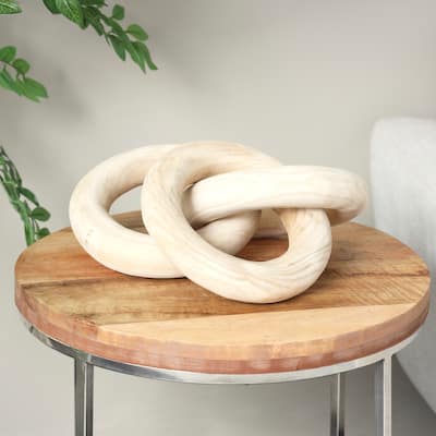 Cream Wood 3 Link Chain Decorative Sculpture with Natural Wood Grain