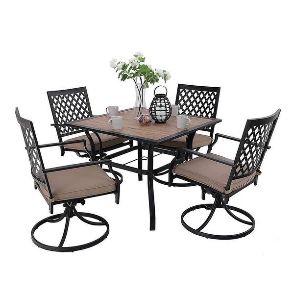 Shop Phi Villa 5 Piece Outdoor Patio Bistro Swivel Chairs And Wood Like Square Dining Table Furniture Set Overstock 30946027