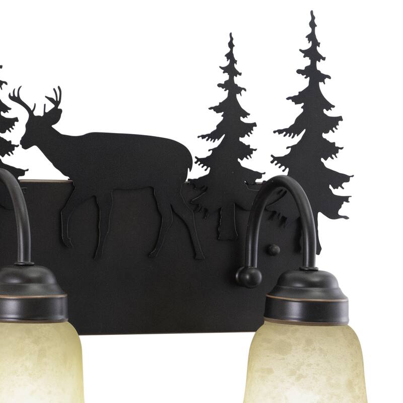 Bryce 2 Light Bronze Rustic Deer Bathroom Vanity Fixture - 16.75-in W x 13.75-in H x 7.75-in D