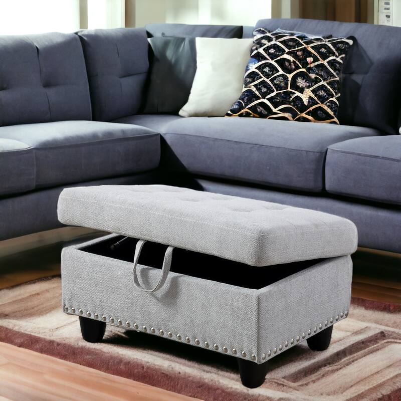 KISRAIS 28.5" Wide Upholstered Nailhead Trim Storage Ottoman