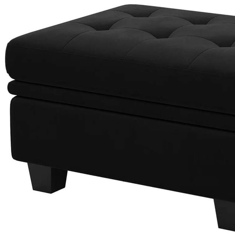 HomeRoots 32" Beige and Black Velvet Tufted Storage Ottoman