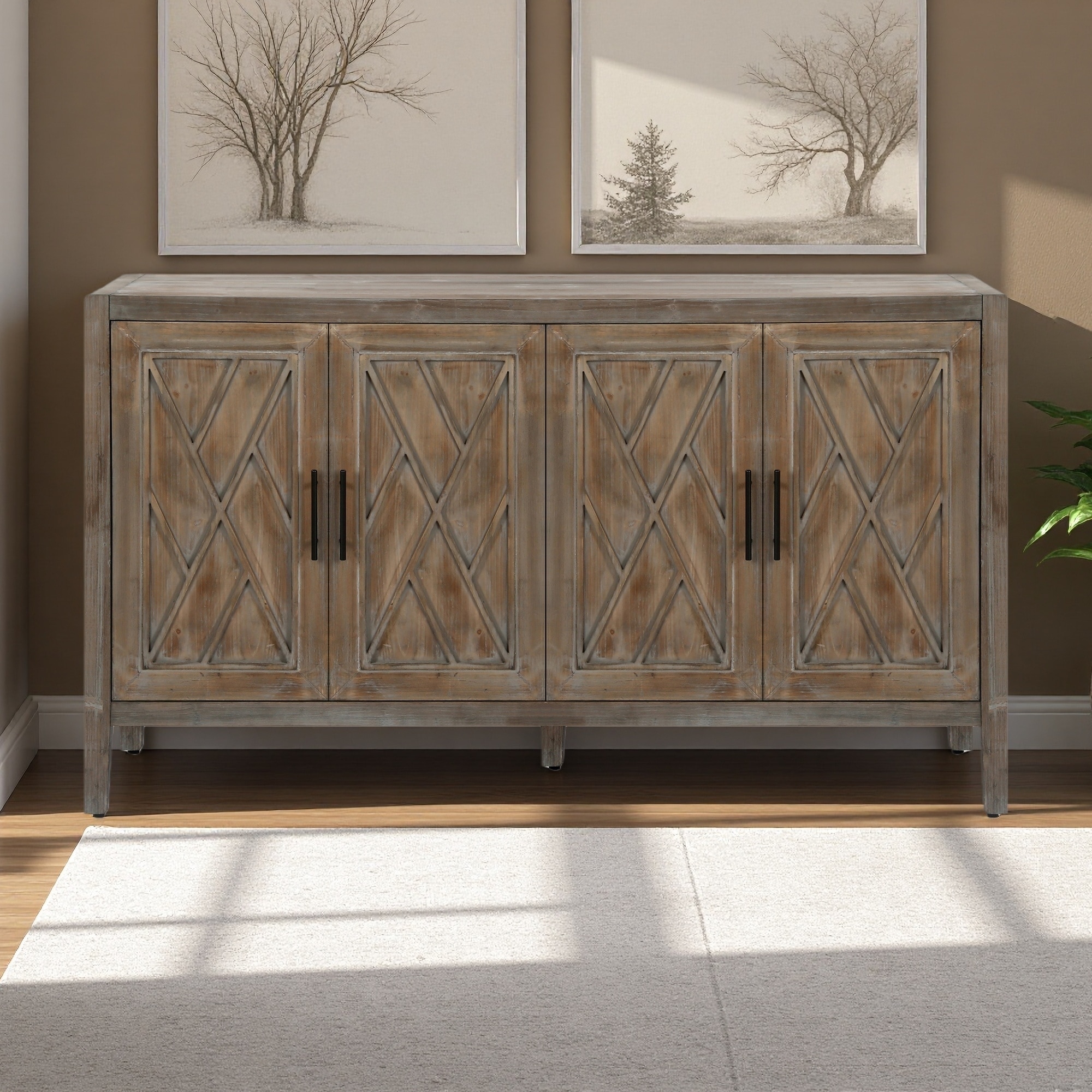 Modern Farmhouse 4-Door Sideboard Buffet with Adjustable Shelf