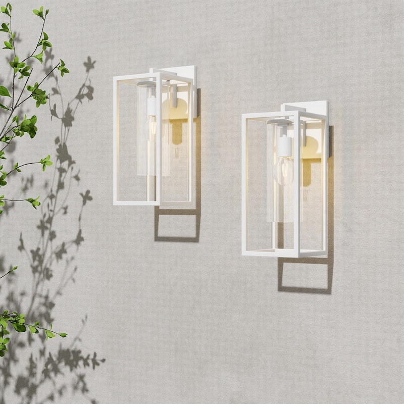 2 Pack Metal 1-Light Clear Glass Outdoor Wall Sconce Light