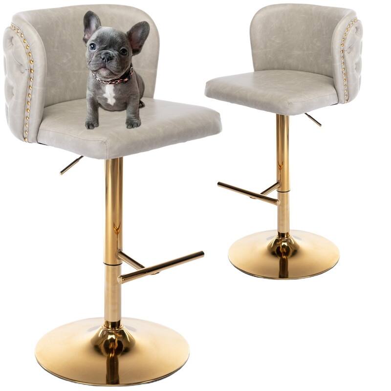 Modern Upholstered Swivel Adjusatble Height Leather Barstools Set of 6