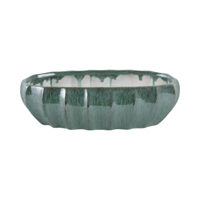 Stoneware Ceramic Decorative Bowl with Textured Hand-Glazed Finish - 16" x 8" x 4"