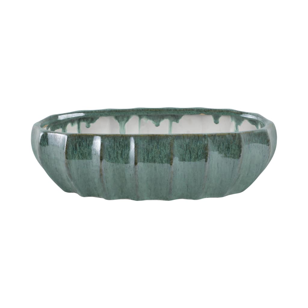 Stoneware Ceramic Decorative Bowl with Textured Hand-Glazed Finish - 16" x 8" x 4"