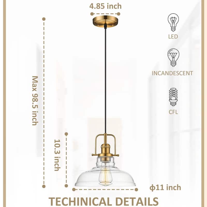 1-Light Pendant Lighting with Clear Glass Shade