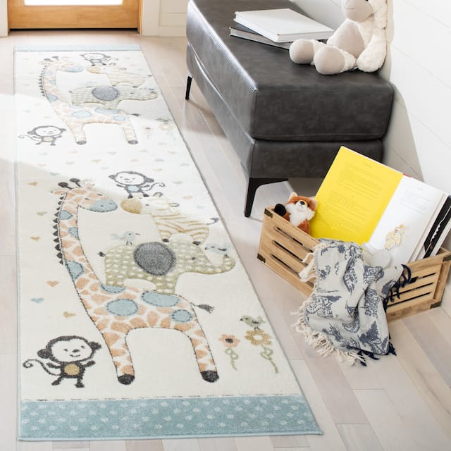 SAFAVIEH Carousel Kids Brandusa Animal Rug - 2' x 8' Runner - Ivory
