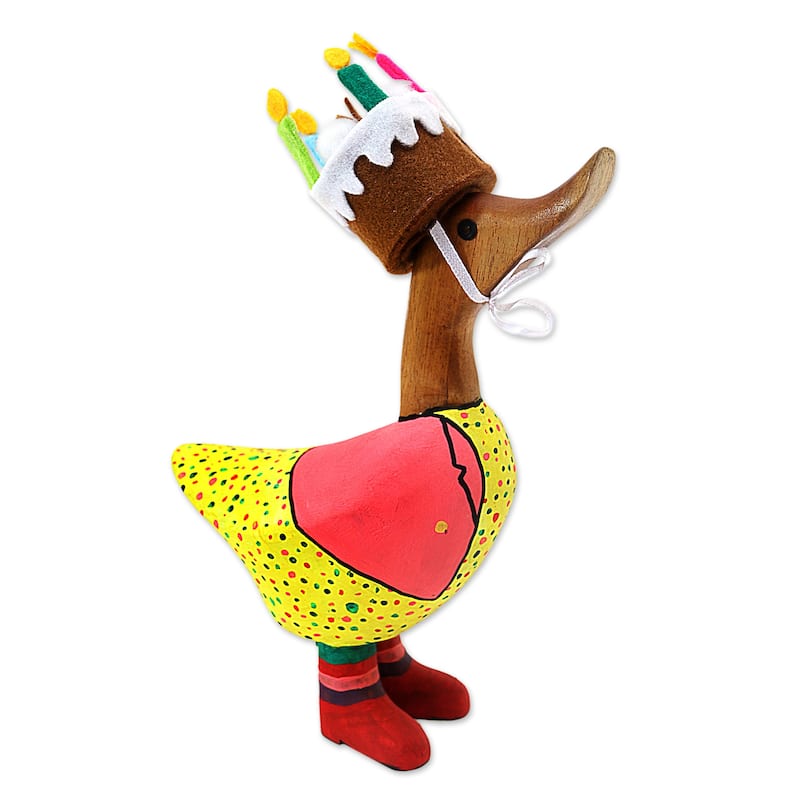 Novica Handmade Birthday Duck Wood Figurine
