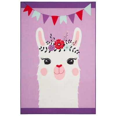 Everwash Imagine Llama Kid's Washable Area Rug