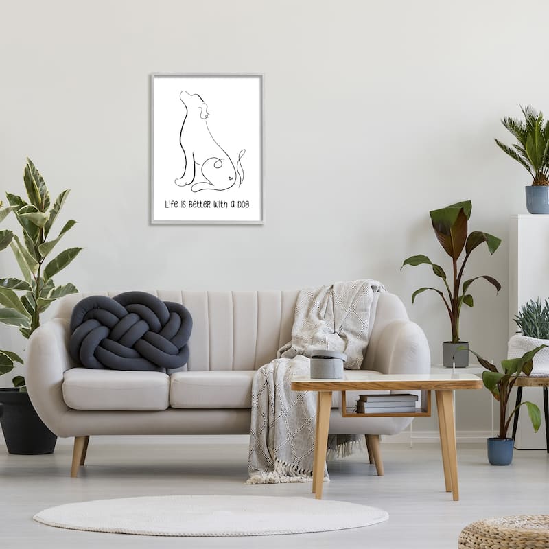 Stupell Life's Better With Dog Minimal Pet Line Drawing Framed Wall Art