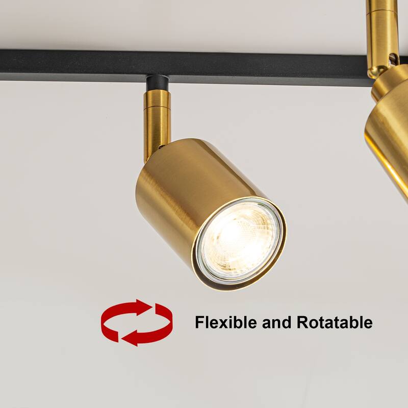 6 Light Farmhouse Rectangle Flush Mount Ceiling Fixture Track Light with Rotating Head - Gold