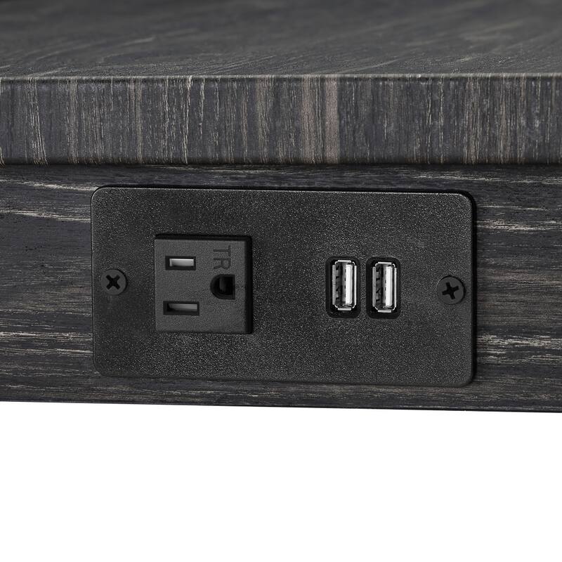 Durable 4-piece Wooden Bar Table and Chairs Set with Power Outlet