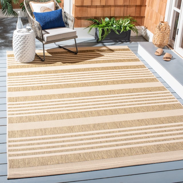 SAFAVIEH Courtyard Charmaine Indoor/ Outdoor Waterproof Area Rug - 4' x 5'7" - Brown/Bone