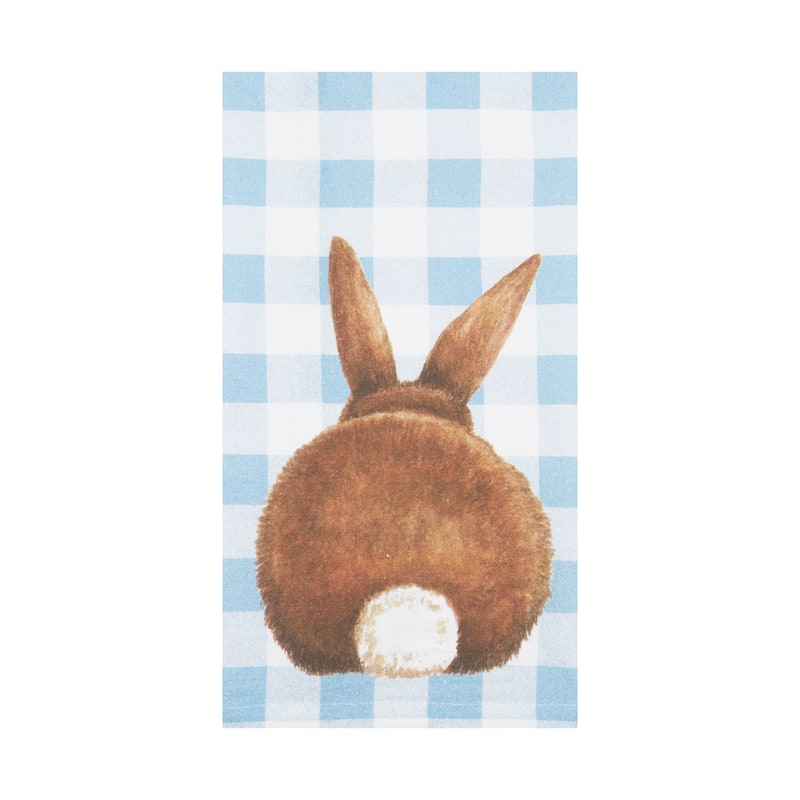 Checkered Blue Easter Bunny Rabbit w/ Tail Cotton Kitchen Dishtowel