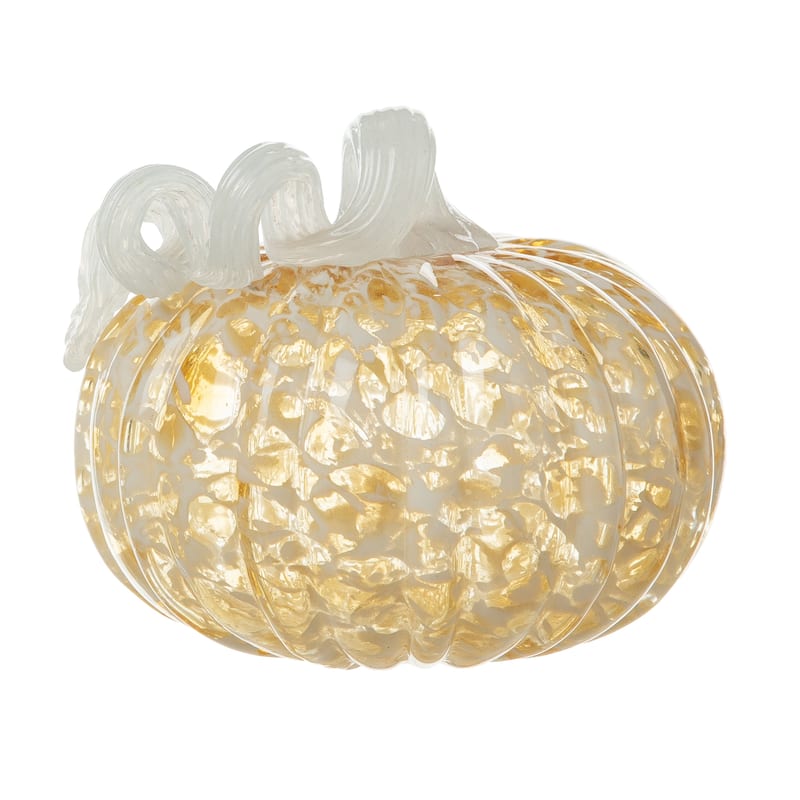Glitzhome Fall Harvest Amber Dots Glass Pumpkin Thanksgiving Decorating