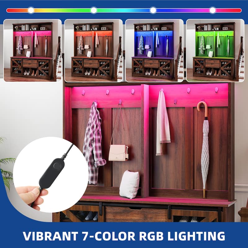Moasis Hall Tree Coat Rack with 2 Drawers and Seat Bench for Hallway