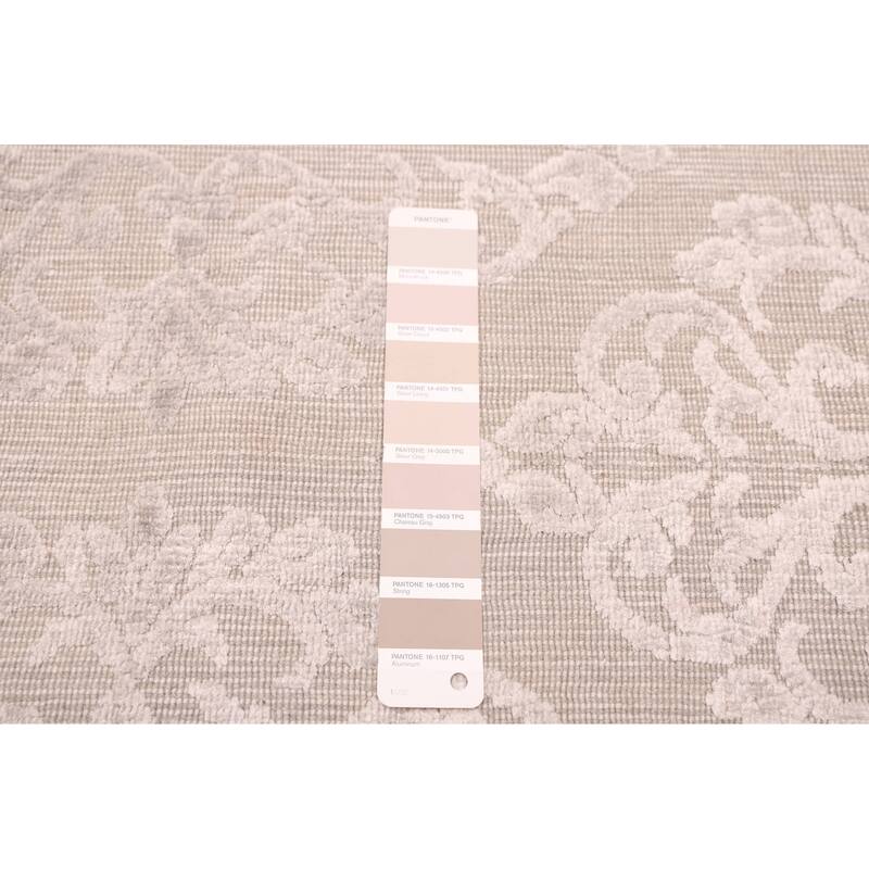 ECARPETGALLERY Hand Loomed Elysian Light Grey Viscose, Wool Rug - 9'10 x 13'3