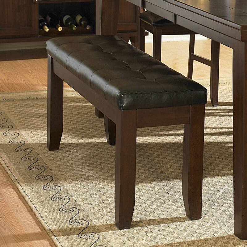 Dark Oak Finish Wooden Bench 1pc Faux Leather