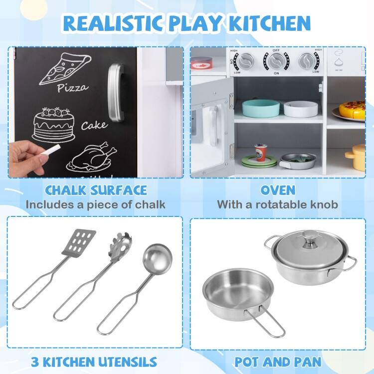 Pretend Play Kitchen for Kids with Real Sounds and Lights - 32.5" x 12" x 32"
