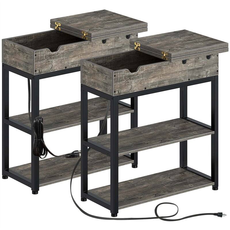 End Table with Charging Station - 11.8"D x 23.6"W x 23.6"H - 11.8"D x 23.6"W x 23.6"H - Grey - MDF
