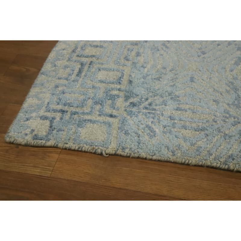 Hand-knotted Modern Wool Grey Geometric Area Rug Oriental Carpet - 7' 3'' X 5' 2''
