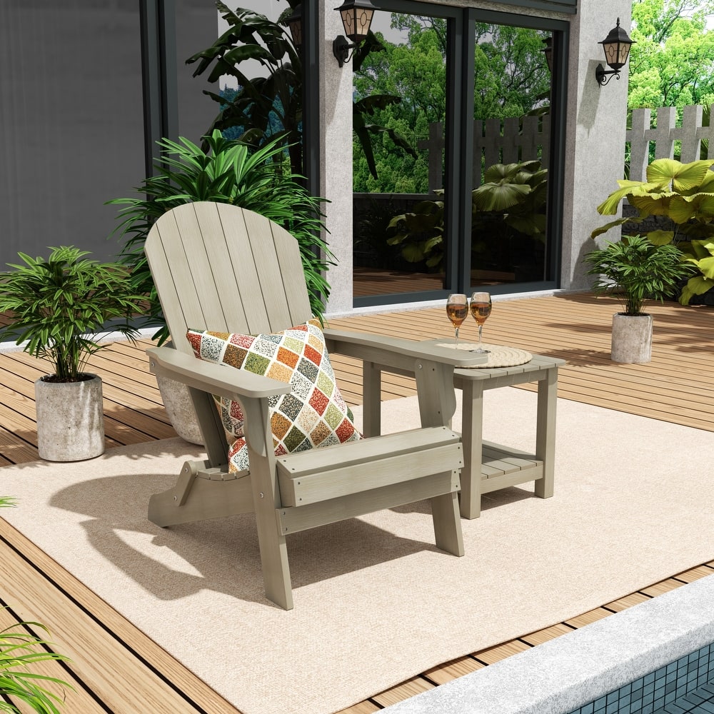 Vineyard HIPS Outdoor Folding Eco-Friendly All Weather Seashell Adirondack Chair with Side Table (2-Piece Set)