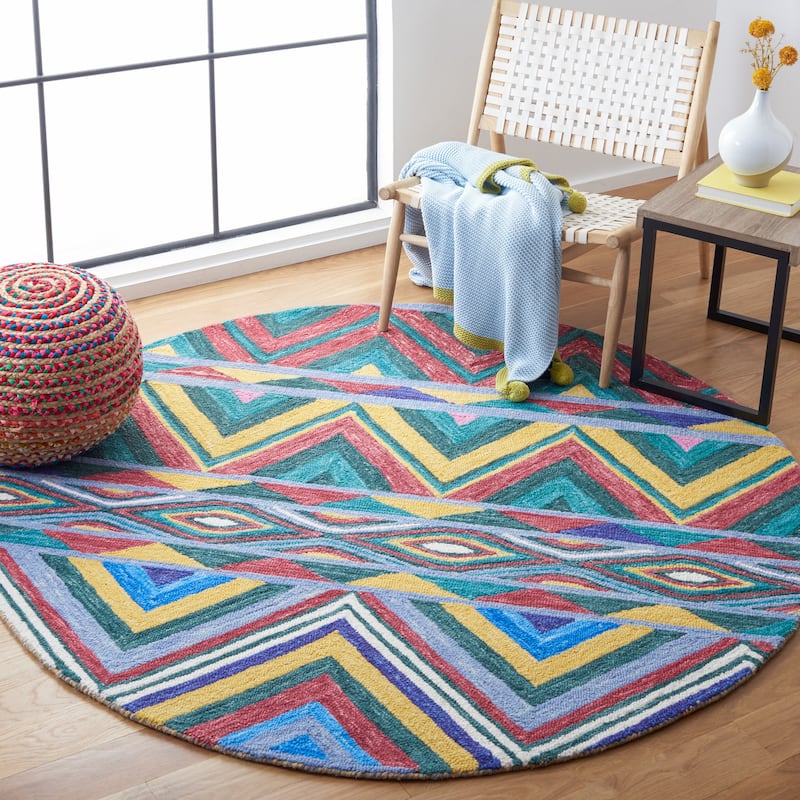 SAFAVIEH Handmade Metro Miradije Boho Wool Rug - 6' Round - Red/Blue