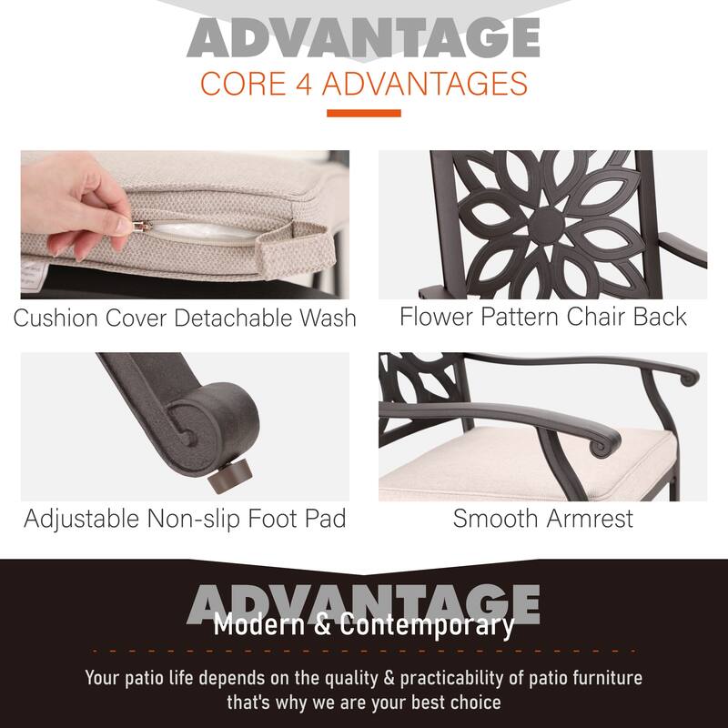 MAISON ARTS 7-Piece Cast Aluminum Patio Dining Set with Round Dining Table & 6 Dining Chairs