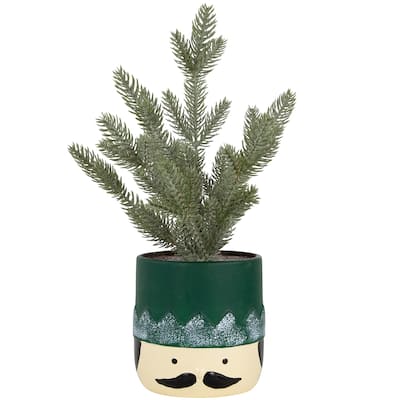 Mini Frosted Artificial Christmas Tree in Nutcracker Pot - 14.75" - Unlit