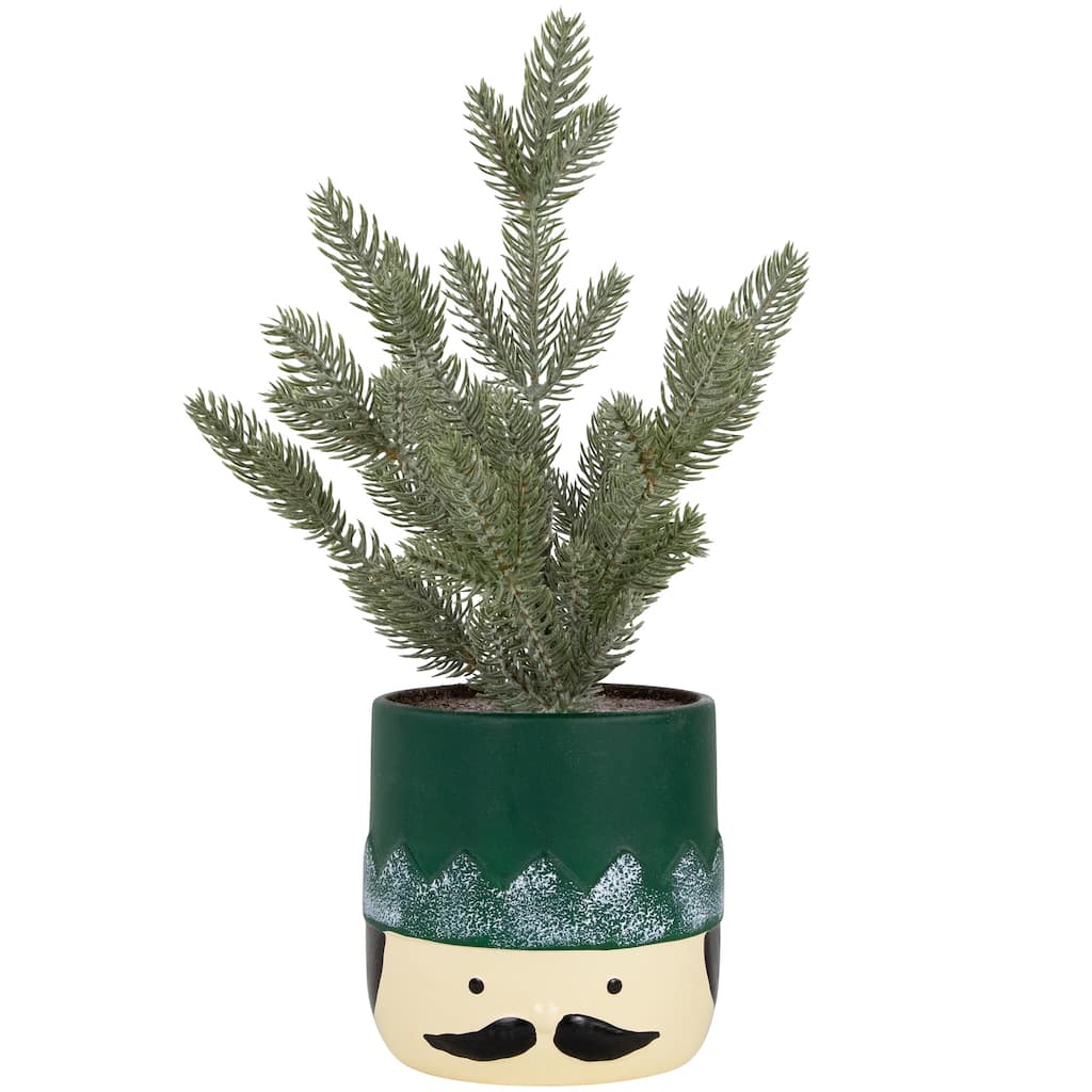 Mini Frosted Artificial Christmas Tree In Nutcracker Pot 14.75" Unlit - Tabletop