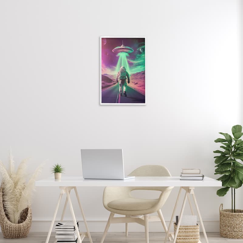 Stupell Astronaut Walking Toward UFO Framed Giclee Art Design By Wumples