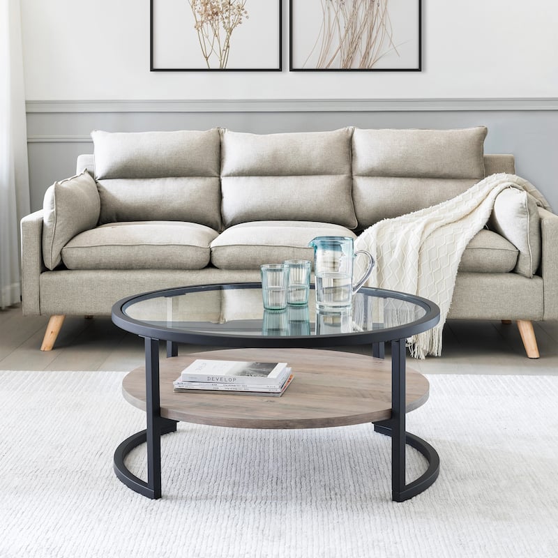 Carbon Loft Mornie Coffee Table in Blackened Bronze with Oak Shelf