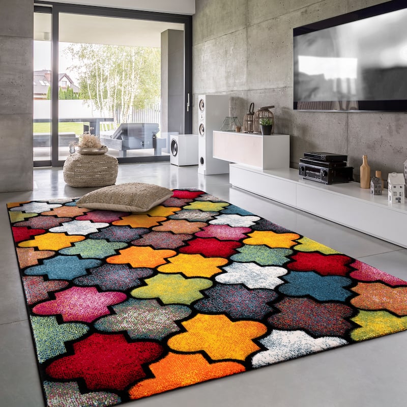 Colorful Area Rug With Moroccan Pattern in Multicolor - 7'10" x 10'10"