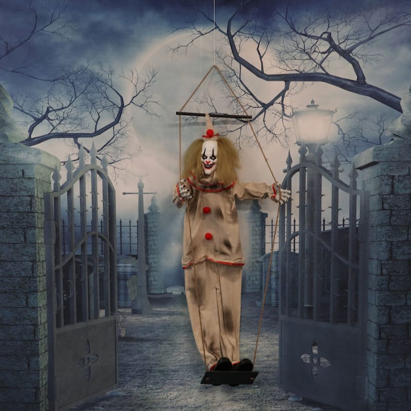 Haunted Hill Farm 55-In. Smalls the Animated Swinging Clown, Indoor or Covered Outdoor Halloween Decoration