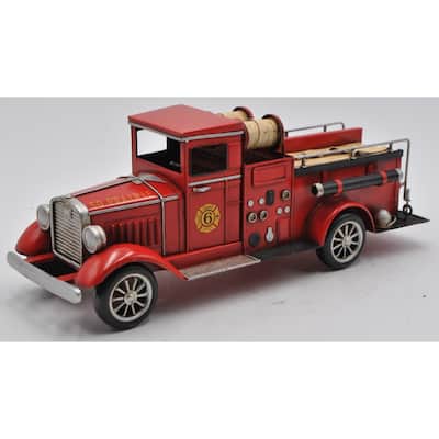 Metal Vintage Fire Truck Model Ornaments Figurine Retro Crafts Old Firetruck