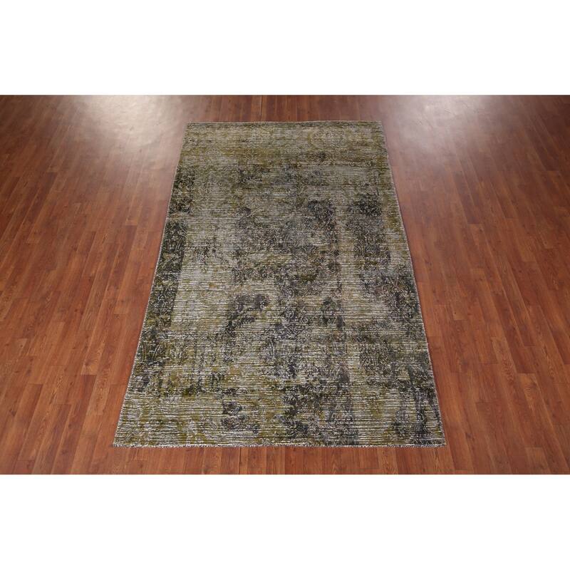 Abstract Indian Area Rug Hand-Knotted Wool Carpet - 5'0"x 7'11"