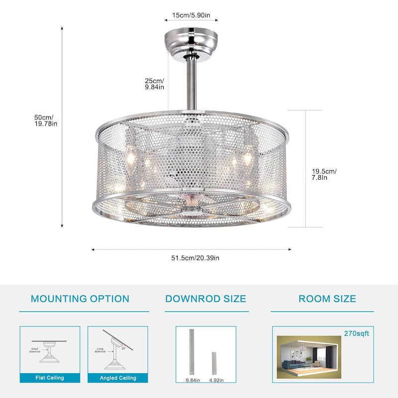 Cusp Barn 20'' 3 ABS Fan Blades Dual Shade Modern Ceiling Fan with Remote Control, Noiseless Reversible AC Motor for Bedroom