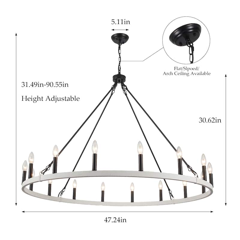 Vyolette 16-Light 47 in. Large Modern Farmhouse Candle Wagon Wheel Chandelier for Living Room