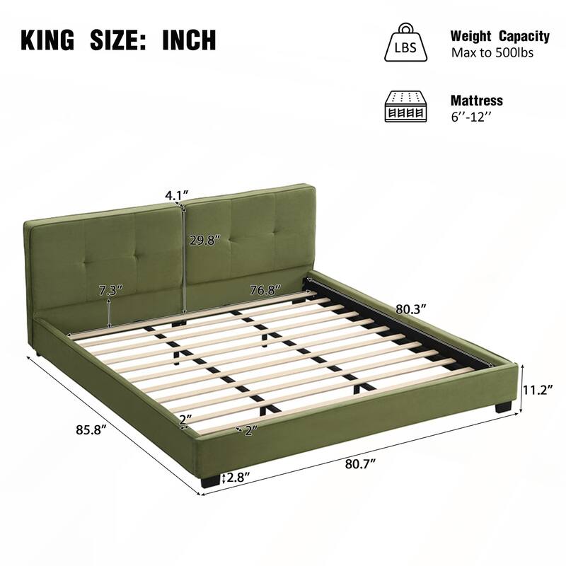 King Size Upholstered Platform Bed with Curved Tufted Headboard