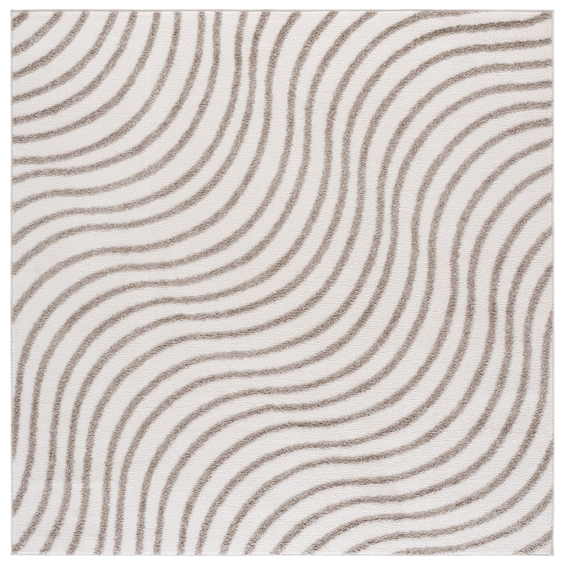 SAFAVIEH Wave Lidewij Modern Rug - 6'7" Square - Ivory/Beige