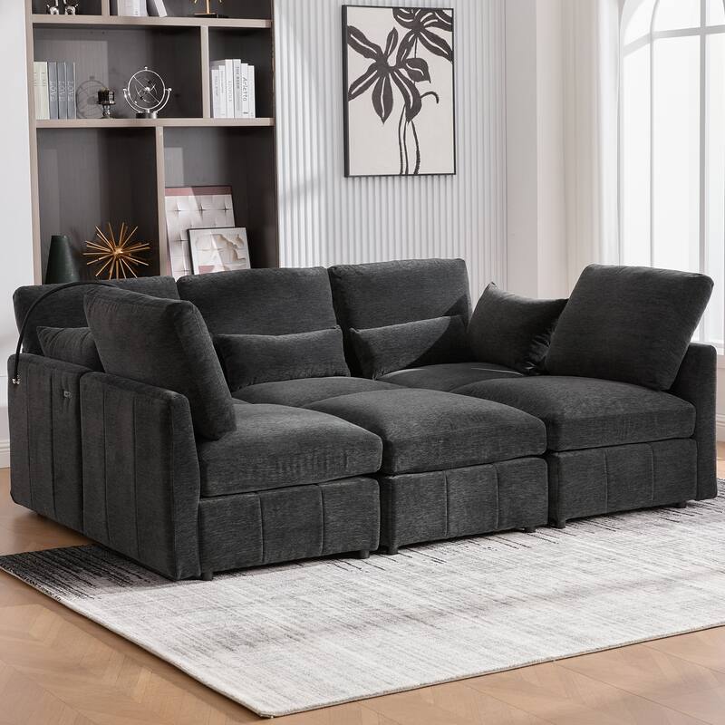 Versatile Sectional Sofa with Movable Ottoman, USB Ports & Phone Holder by Harper&Bright Designs
