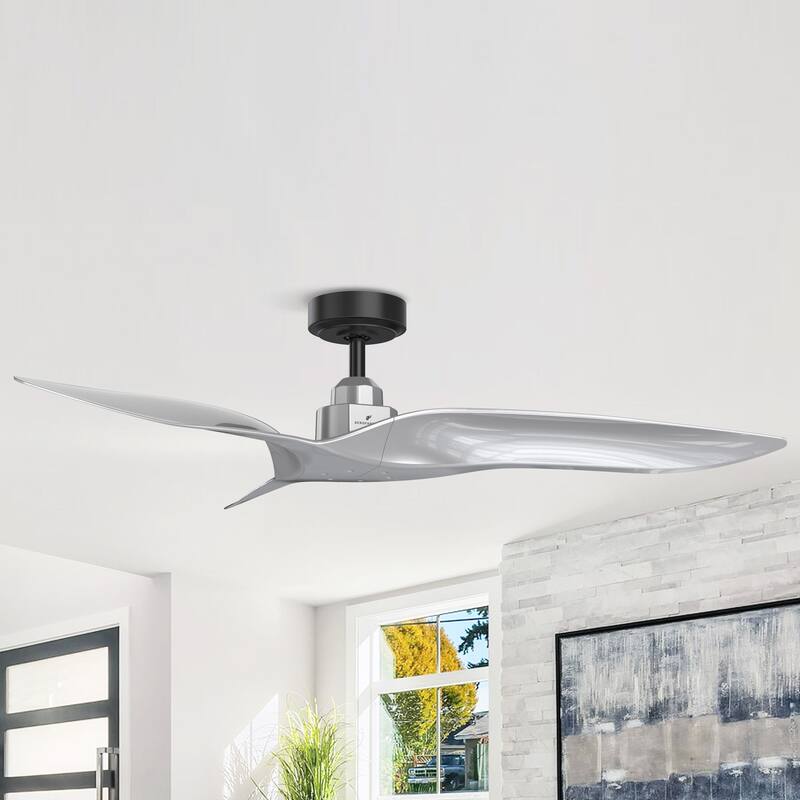 52" Modern ABS 3-Blade Indoor/ Outdoor DC Motor Ceiling Fan without Light - Silver