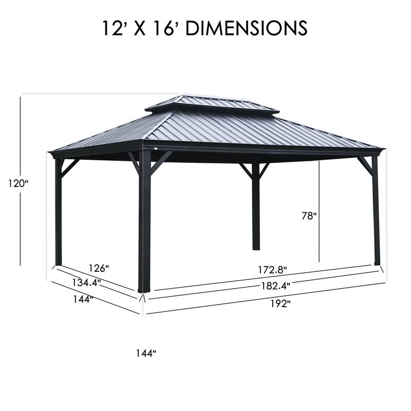 Kozyard Alexander Hardtop Aluminum Gazebo with Mosquito Net and Privacy Curtain