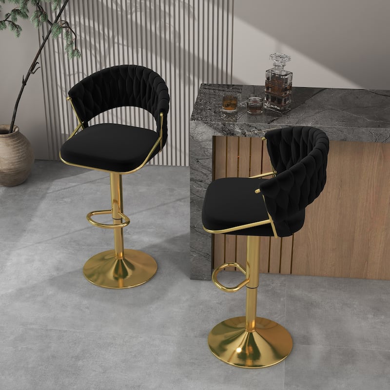 Modern Velvet Counter Bar Stools with Backs(Set of 2)