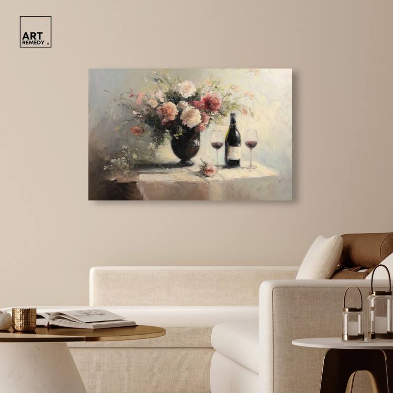 Roses and Red Wine Canvas by Art Remedy, Gallery Wrapped