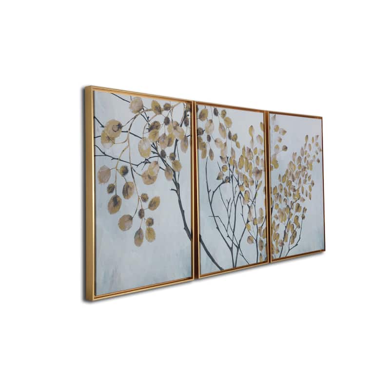 "Gold Branches" 3 piece Print on Gold Floating Framed Canvas Wall Art