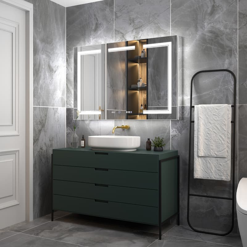 Modland Recessed Smart Mirror Cabinet 24-48x32" with Lights, Anti-Fog, Outlet & Magnifier - Adjustable Shelves