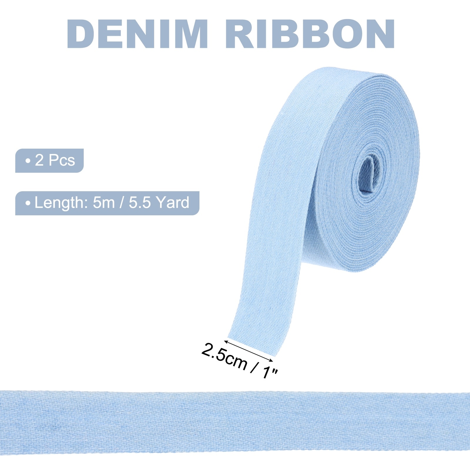 Denim Ribbon, Layering Jean Fabric Craft Pure Color Strip for Bow DIY Making Hair Clip Garment Sewing