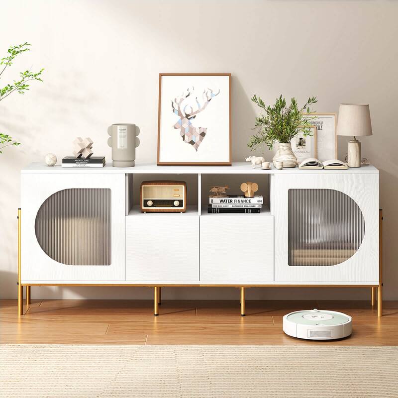 Costway TV Stand with Charging Station for 70” TVs, Fluted Doors & 2 - See Details